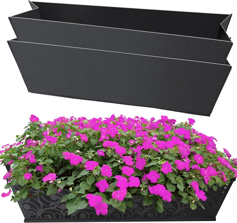 2PCS 24Inch Rectangle Window Box Liner Felt Planter Basket Liner Insert Black Pl