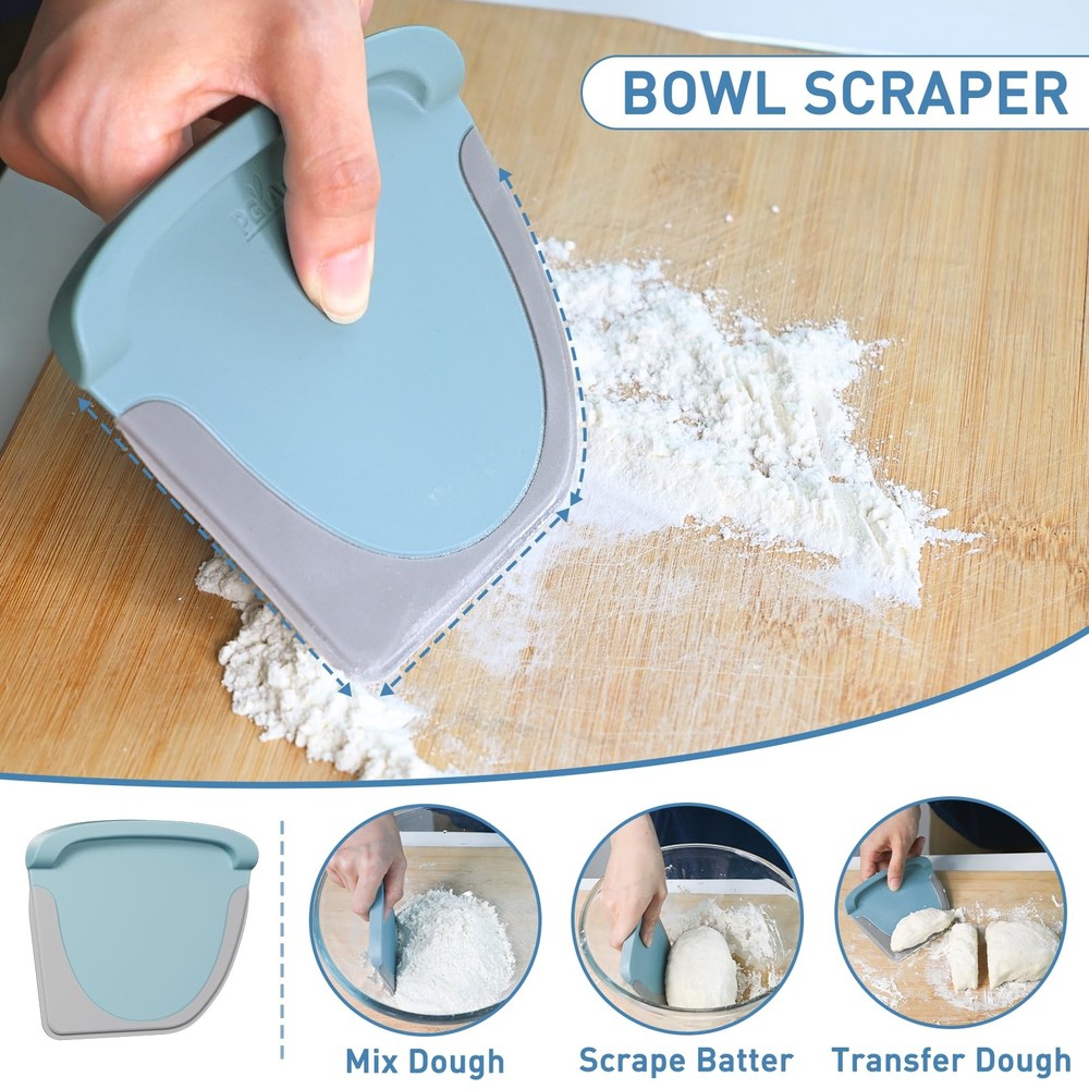 Bench Scraper Dough Scraper for Pastry Blue Stainless Steel