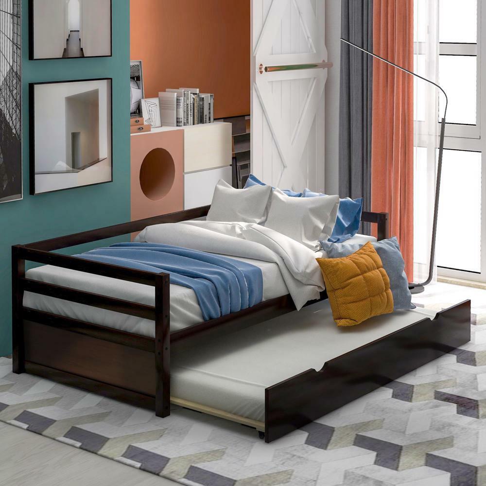 Easy Assembly Espresso Twin Size Elegant Trundle Frame Daybed - Espresso