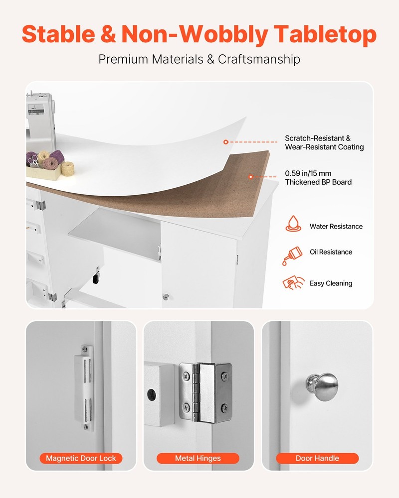 HOT/ Folding Sewing Table,Multipurpose Sewing Machine Table with Cabinet,Compac