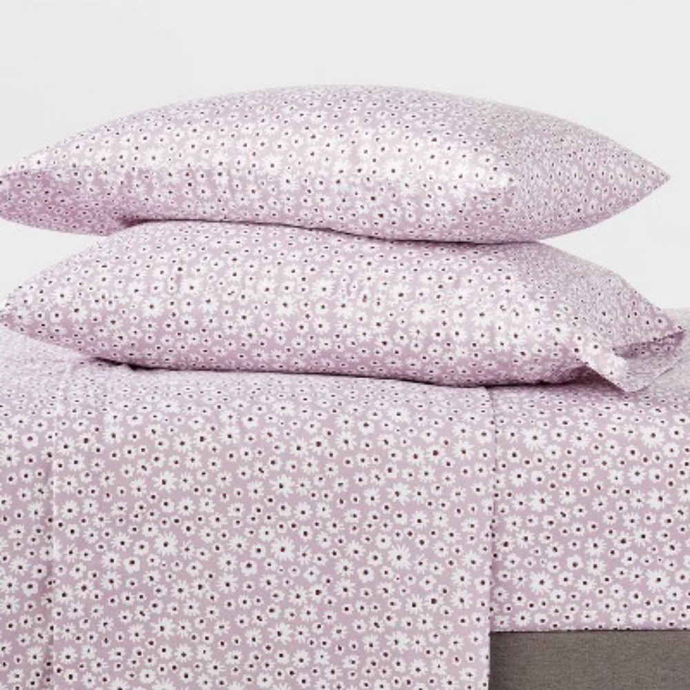 Full Printed Microfiber Sheet Set Light Purple Daisy: Botanical Pattern