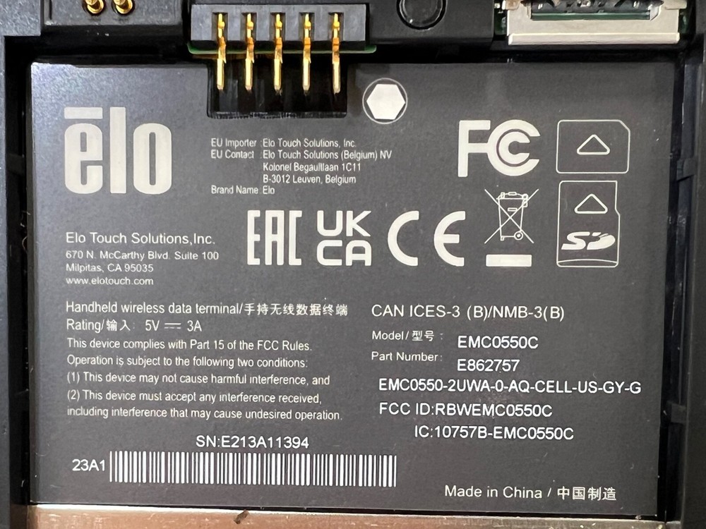 Elo EMC0550 / E862757 Android Mobile Computer Handheld Scanner w Charging Cradle