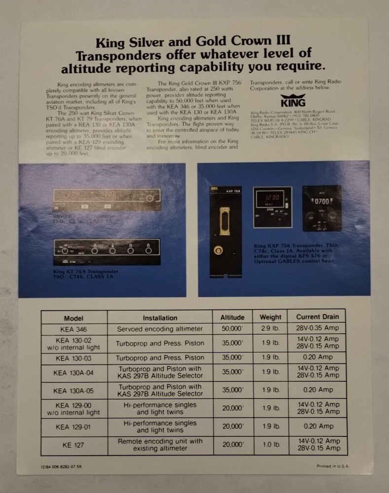 King Encoding Altimeters and Blind Encoder Brochure 1984-Original