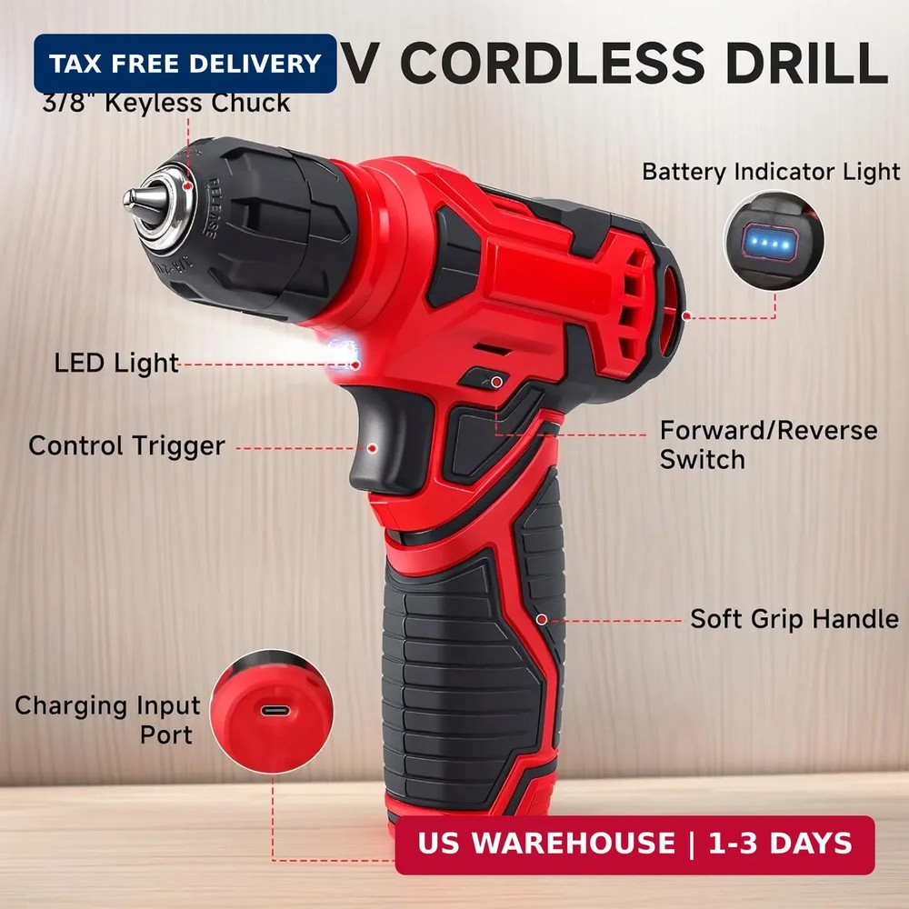 Tool Set - 8V Cordless Drill Set, 132 Piece Home Tool Set With Hand Drill, Tool