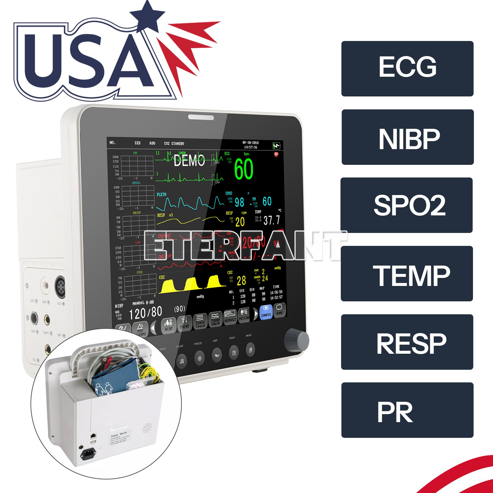 Patient Monitor ICU CCU Vital Sign For Hospital ECG NIBP RESP TEMP SPO2 PR