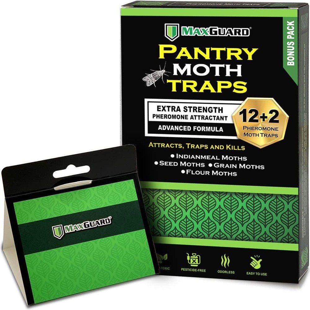 Pantry Moth Traps (12 Pack +2 Free) with Extra Strength Pheromones | Non