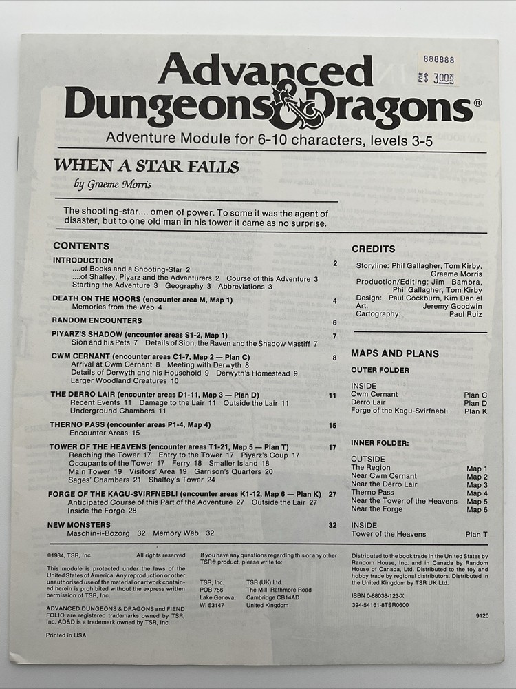 [AD&D] UK4 When A Star Falls (1984) VG