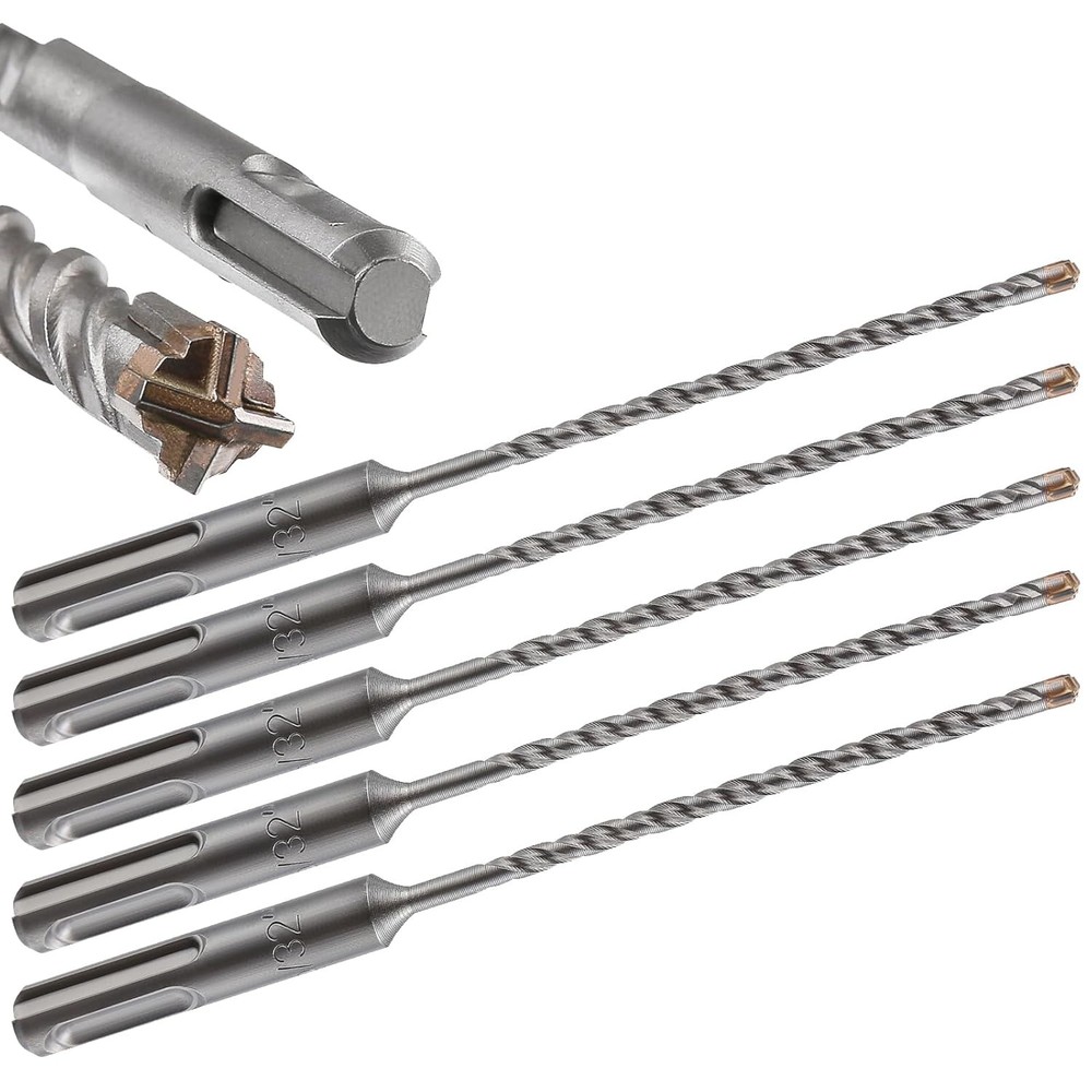 5pcs 5/32" X 6"-4" Concrete Drill Bits, Cross-Type Double Thread Carbide 5/32