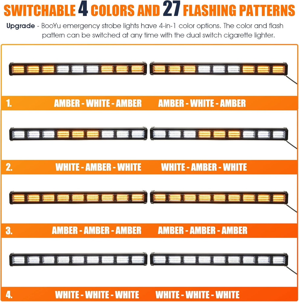 [Upgraded] Switchable 4 Colors Emergency Strobe Traffic Advisor Light Bar 162 LE