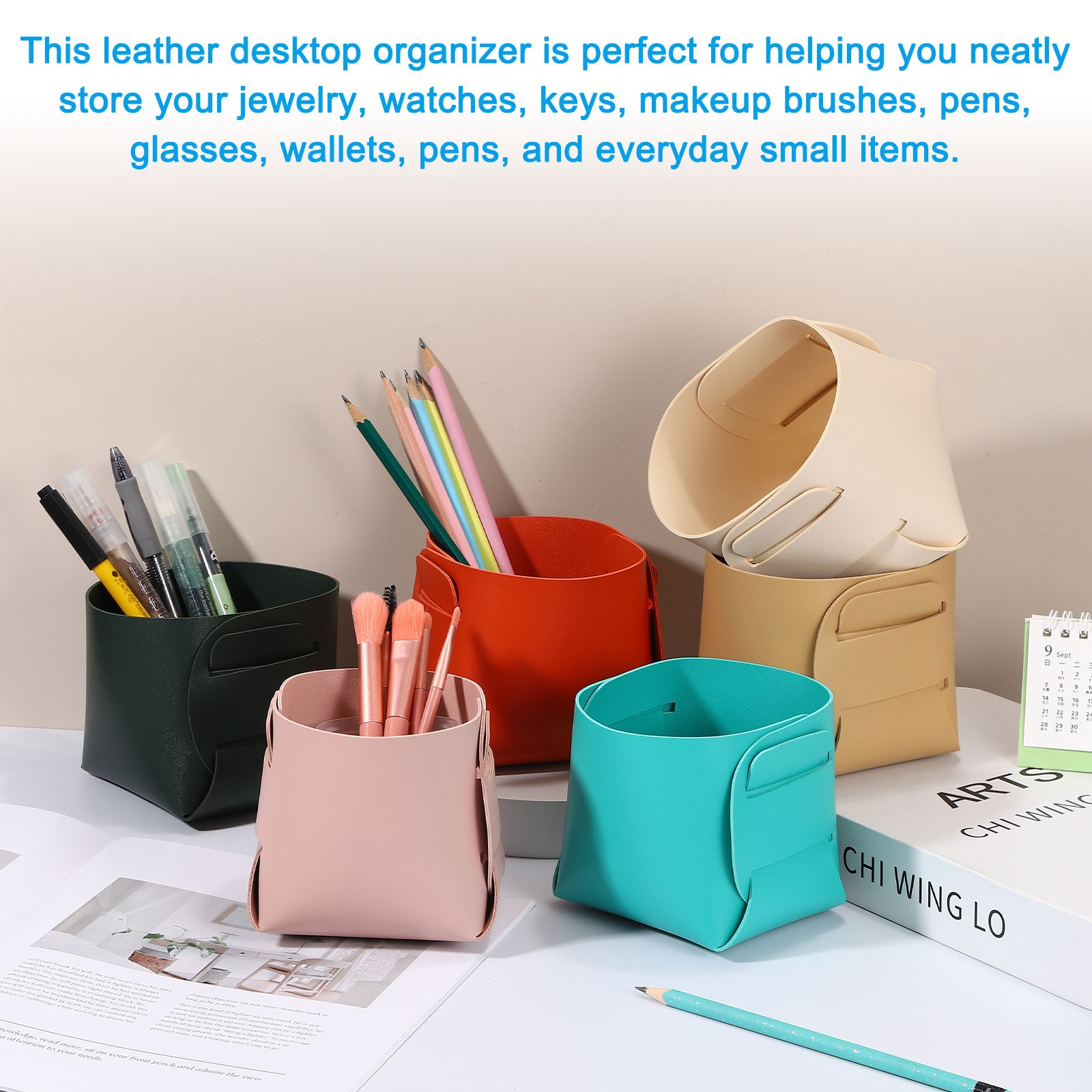 2 Pack Leather Desk Organizer, Leather Jewelry Valet Tray, Burgundy