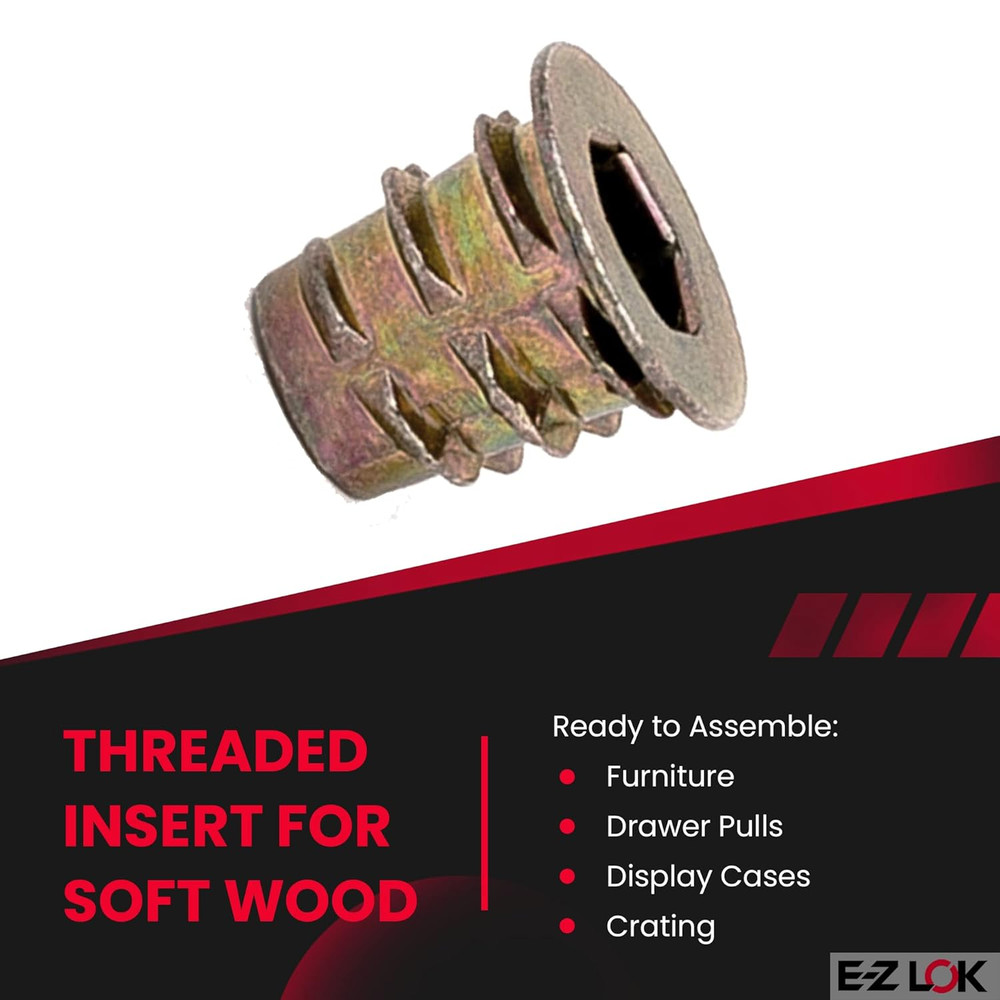 Threaded Insert for Soft Wood, Zinc Hex-Flanged Thread Inserts 10-32 Internal Th