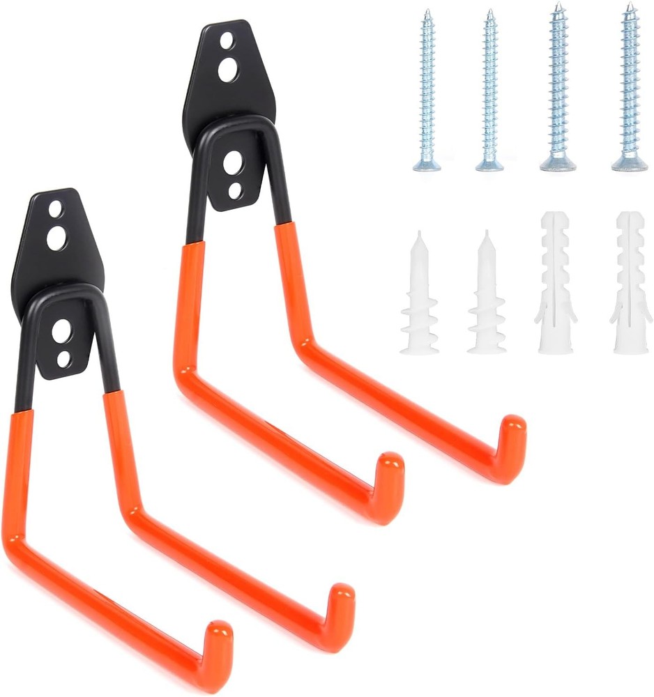 2 Pack Heavy Duty Steel Utility Wall Hooks, Medium Square Hook, Orange