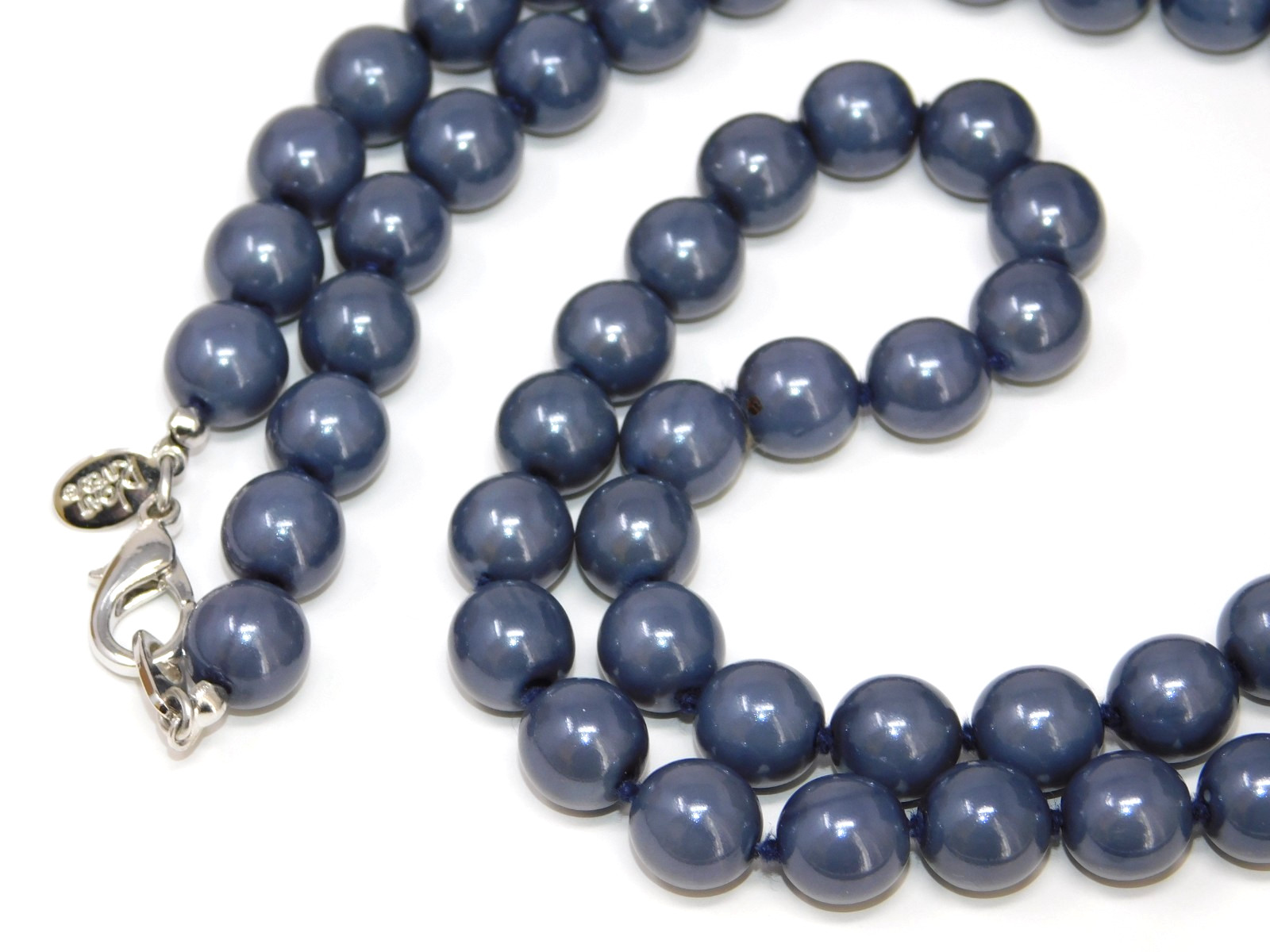 Vintage JOAN RIVERS Blue Hand Knotted 30" Faux Pearl Glass Bead Necklace