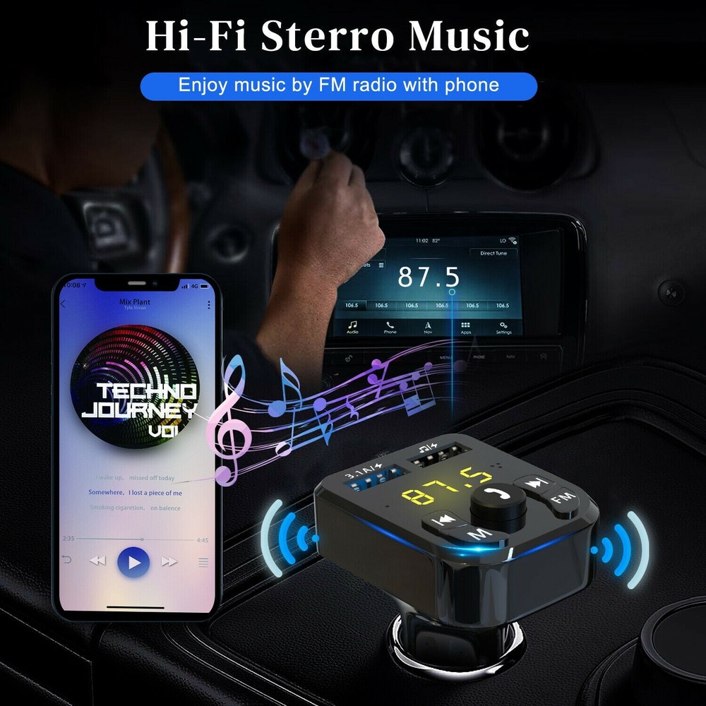 2 Pack Bluetooth FM Transmitter Wireless Radio Adapter Car Kit