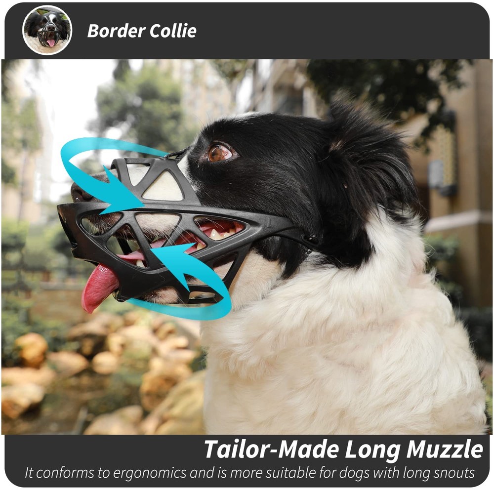 BARKLESS Dog Muzzle, Soft Basket Muzzle for Medium S(Snout 6.75-8.25"), Black