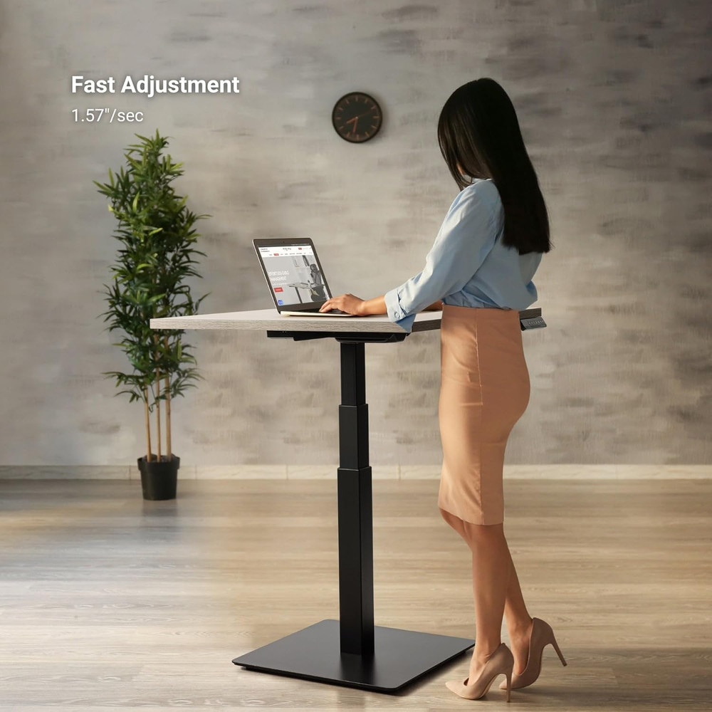 Adjustable Mini Ryzer Square Table Desk 30"x30" - Black Frame, Gray Oak