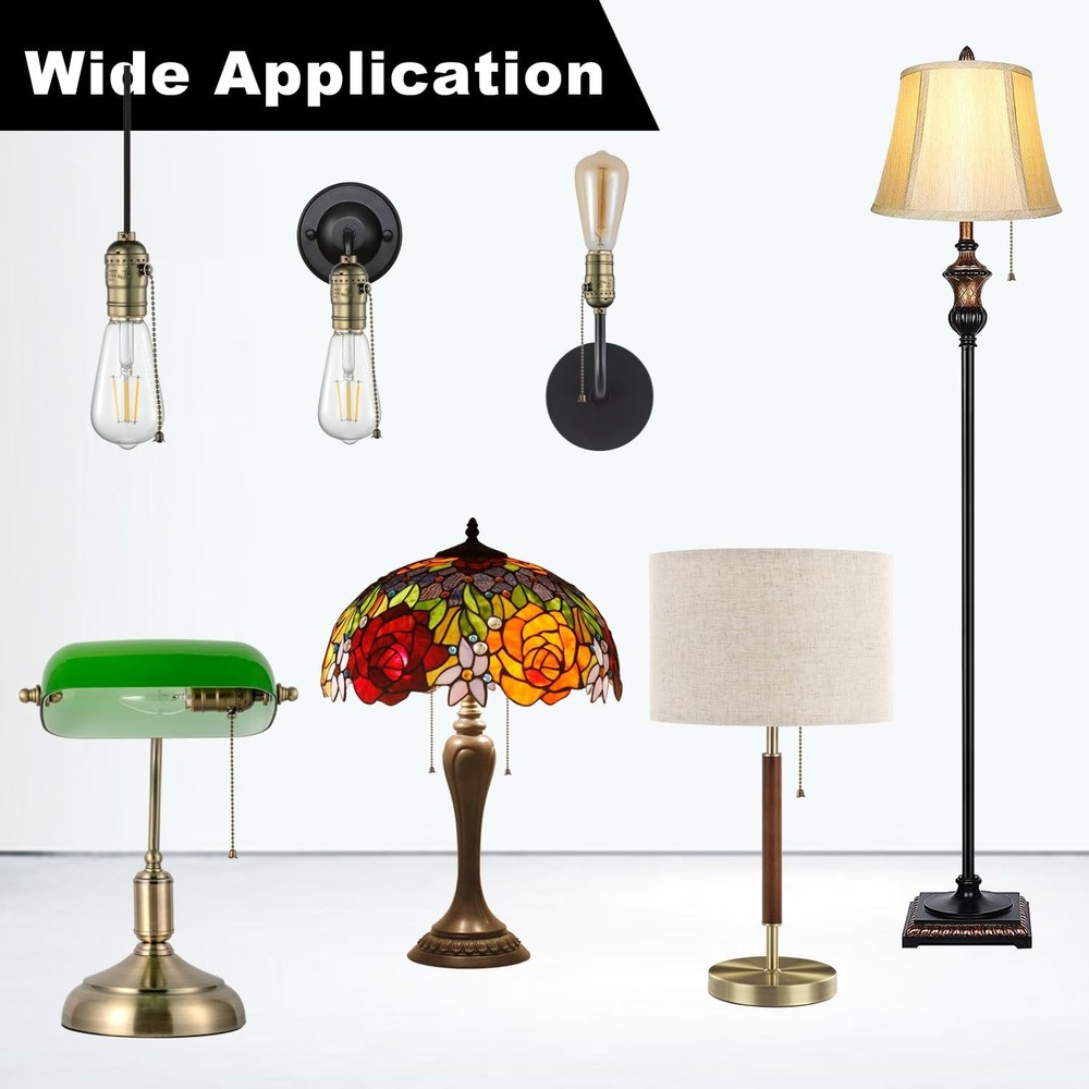 Pull Chain Lamp Socket Replacement, E26 Standard Threaded Base, Antique Brass