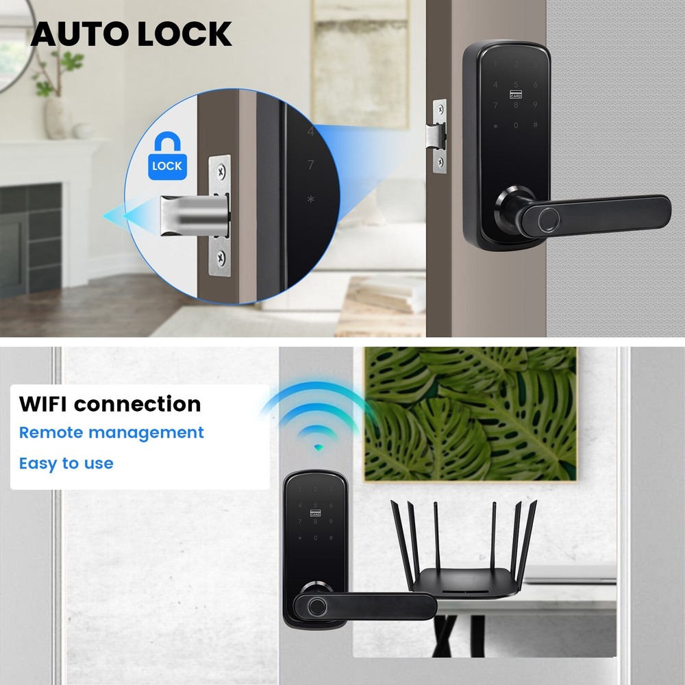 5-in-1 WiFi Smart Door Lock Fingerprint+IC+Code Passcode+Keys+APP Control Unlock