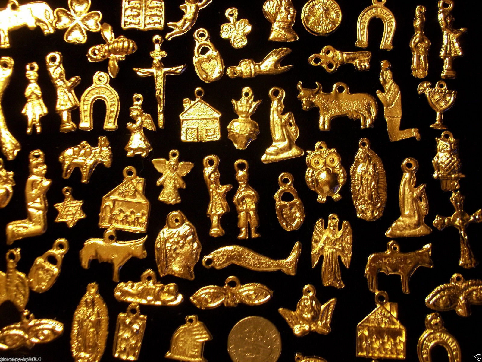 100 Milagro Charms Mexican Folk Art GOLD Good Luck Exvoto Nicho Retablo Lot