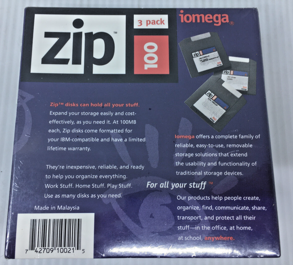 NEW Sealed iomega Zip 100 3-Pack Disks IBM Compatible Formatted Storage
