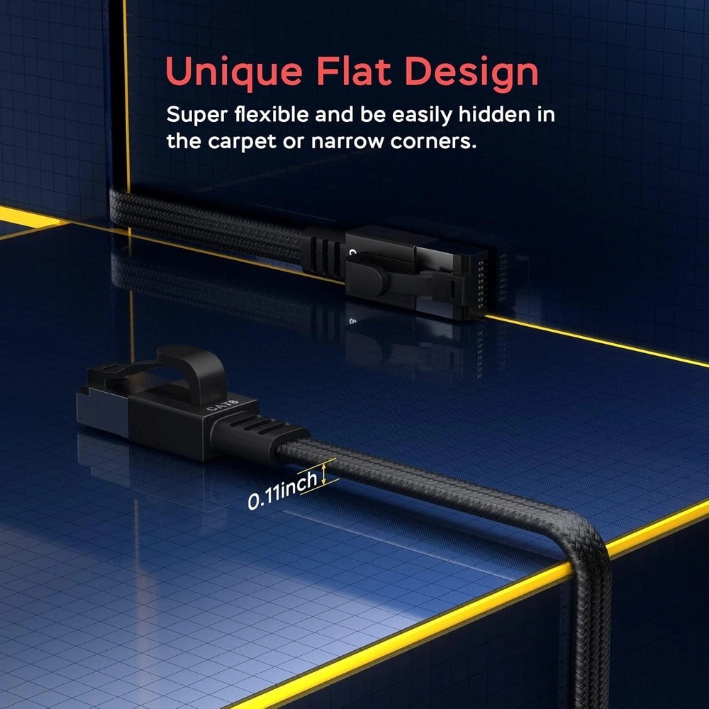 Ethernet Cable 50 ft, Cat 8 Ethernet Cable with 40Gbps Braid Flat Cat8 50ft