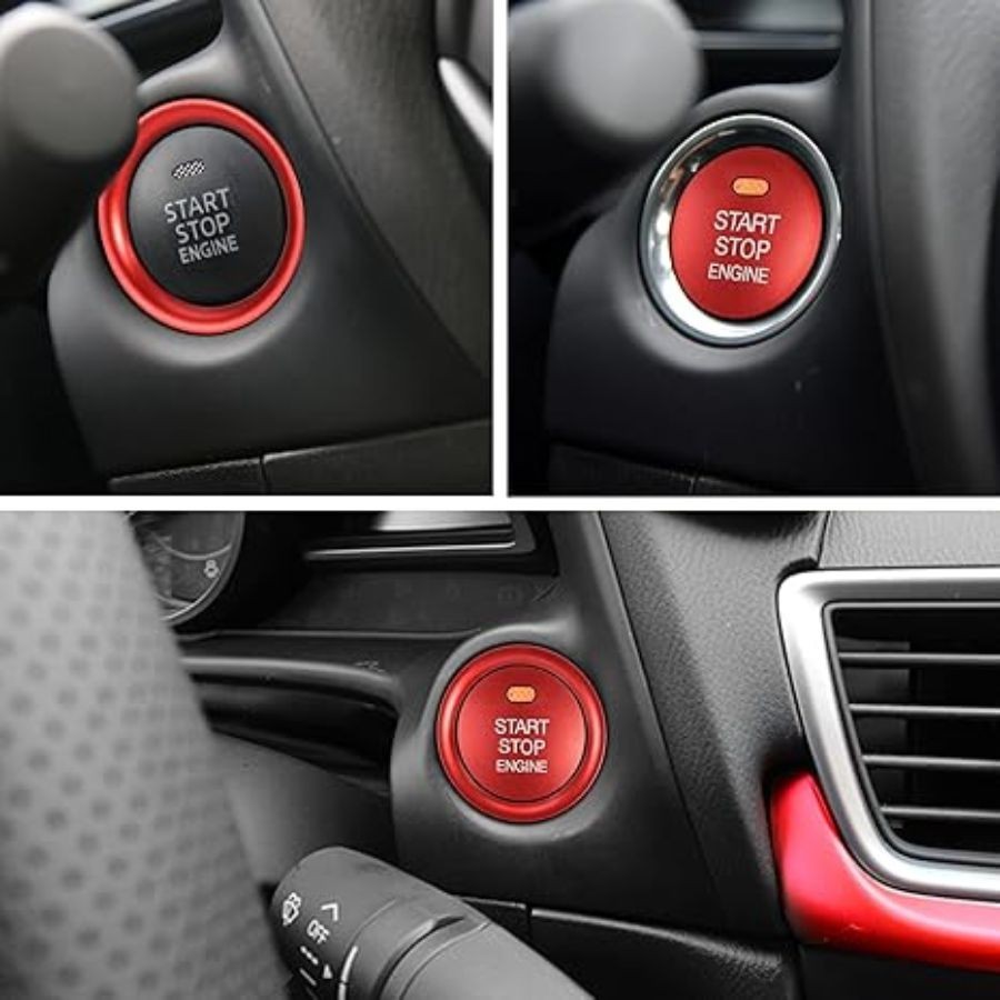 Aluminum Engine Start Stop Push Button Cover Trim Compatible with CX-3, CX-5, MX