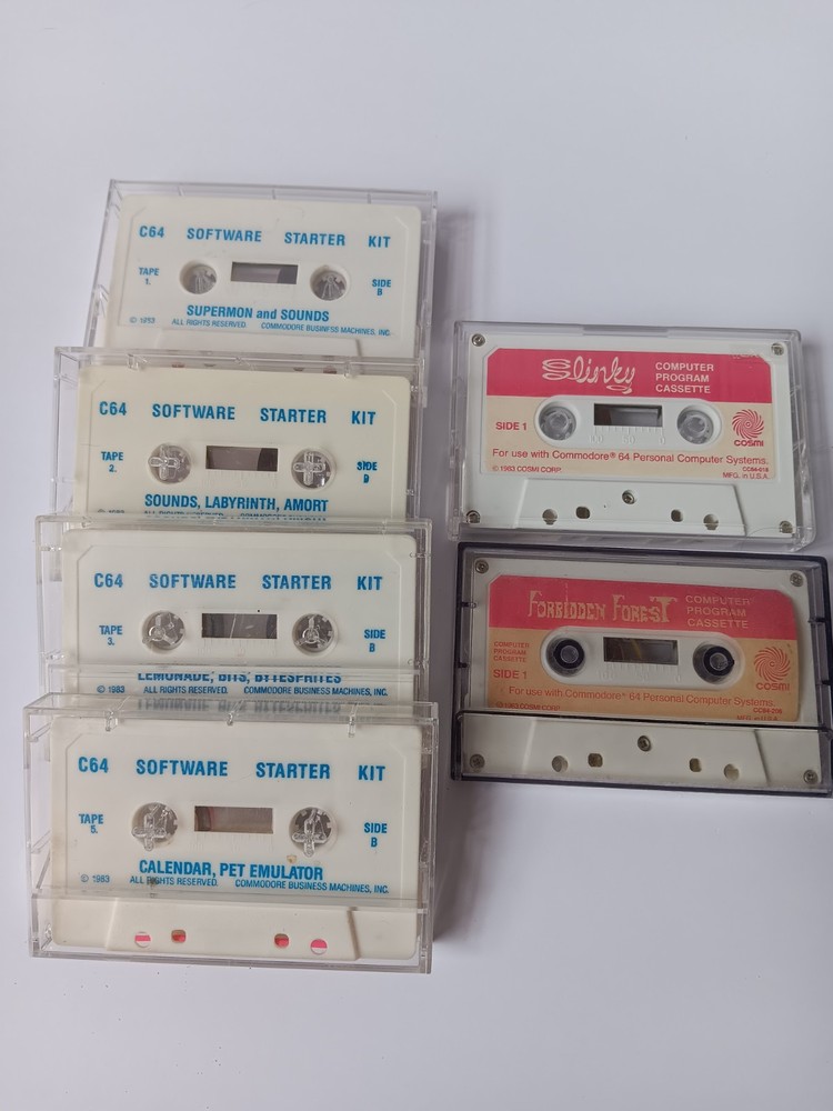 Commodore 64 Cassettes UNTESTED Software Starter Kit, Slinky, Forbidden Forest