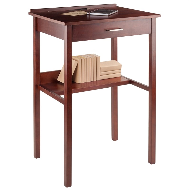 Winsome Ronald 28" Transitional Solid Wood High Writing Desk in Walnut