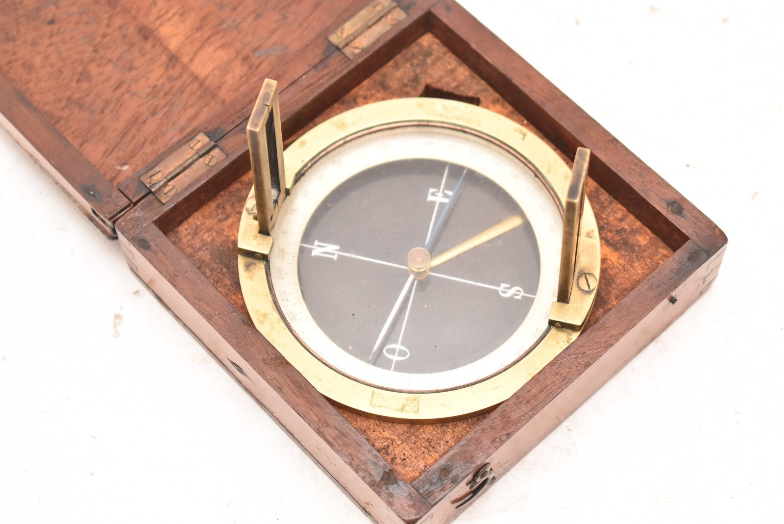 Rare! Antique 1900's Brass Surveying Surveyor's Sight Compass W/ Original Box