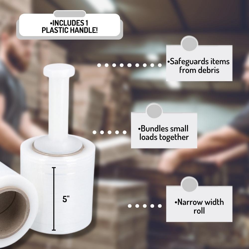 5''x1000' Hand Stretch Wrap Plastic Shrink Film 12 Rolls + Free 1 Plastic Handle