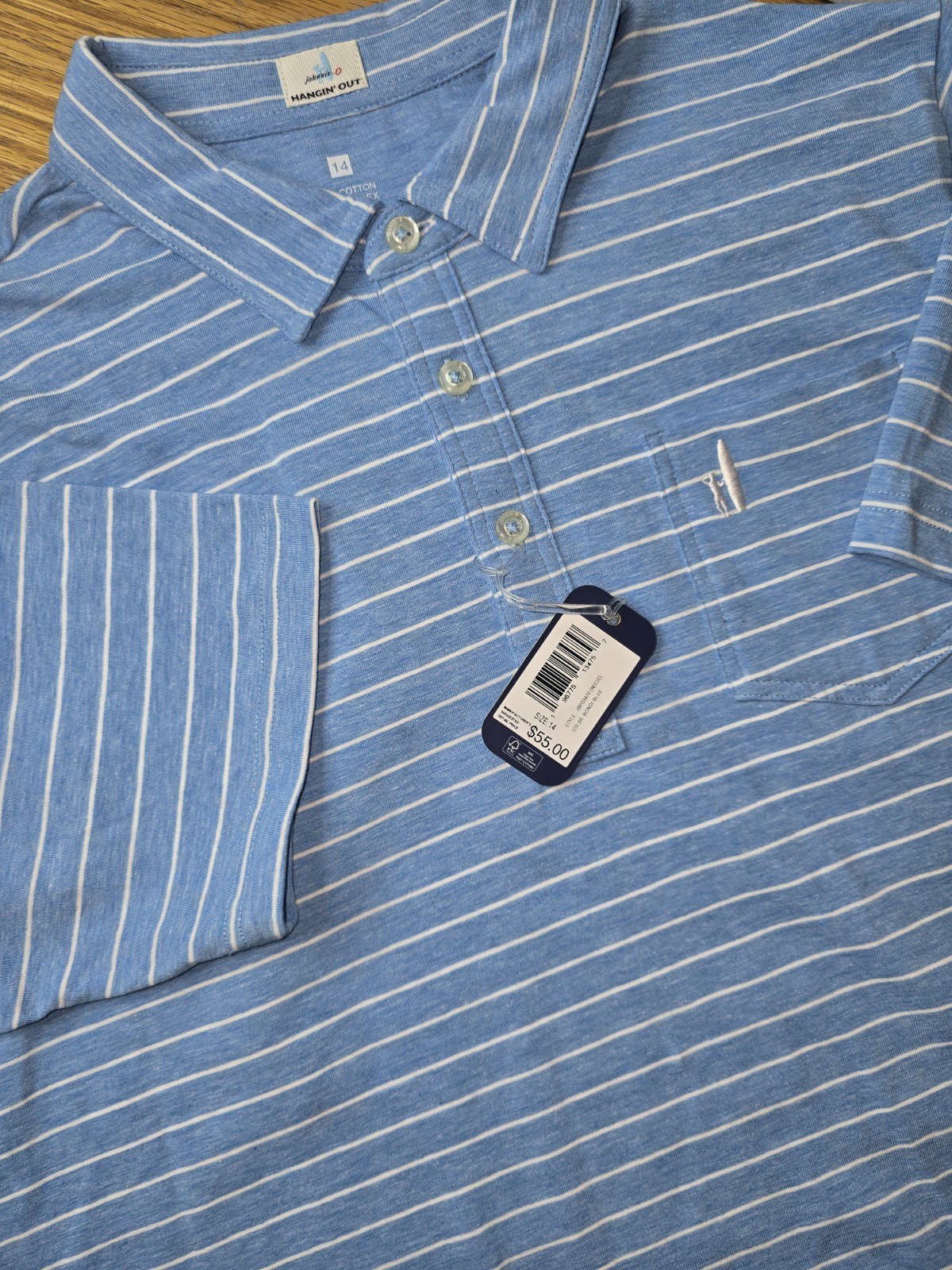 NWT Johnnie-O Hangin' Out Polo Neese Striped Bondi Blue Kids Size Shirts
