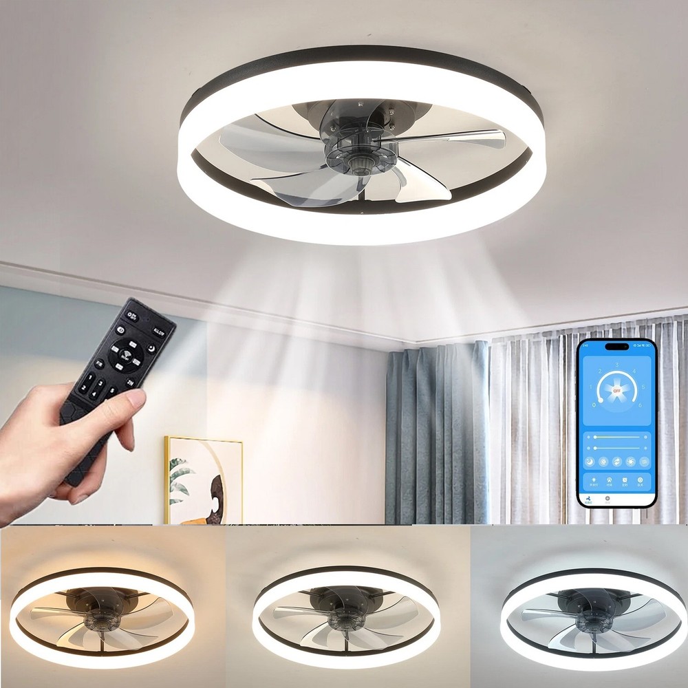 20" Modern Fan Lights Flush Mount LED Ceiling Light kit With APP Remote Control