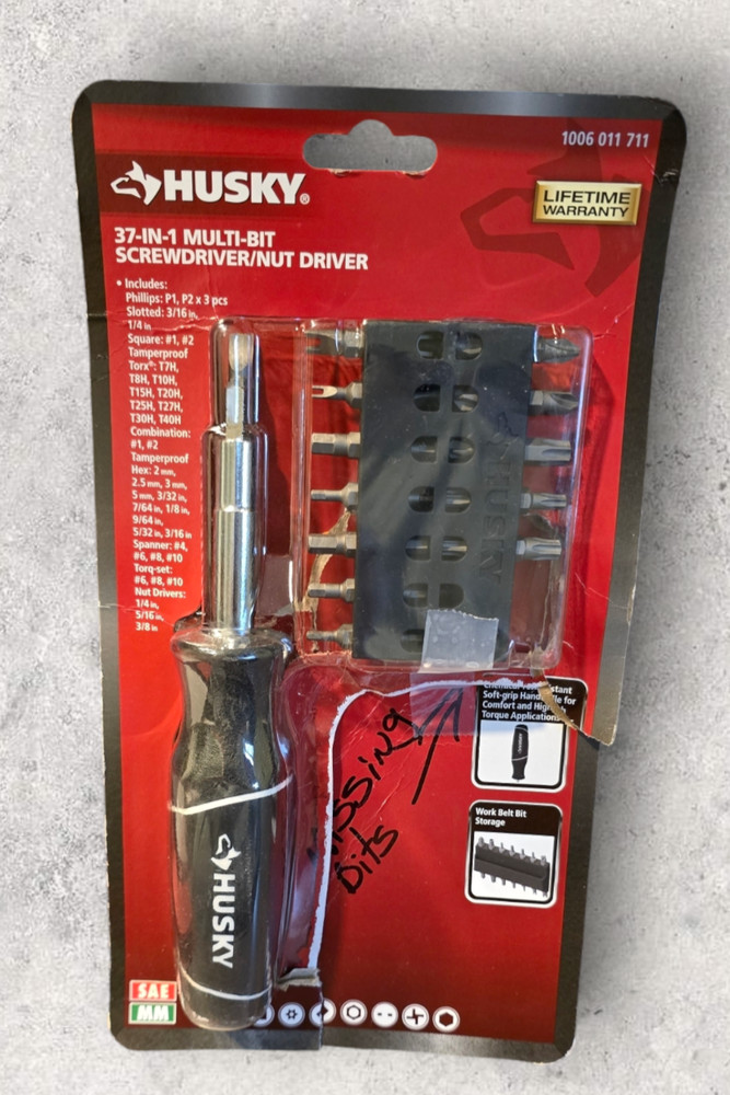 Husky 37-In-1 Screwdriver Nutdriver Tool Tamperproof Philips Straight Blade Bits