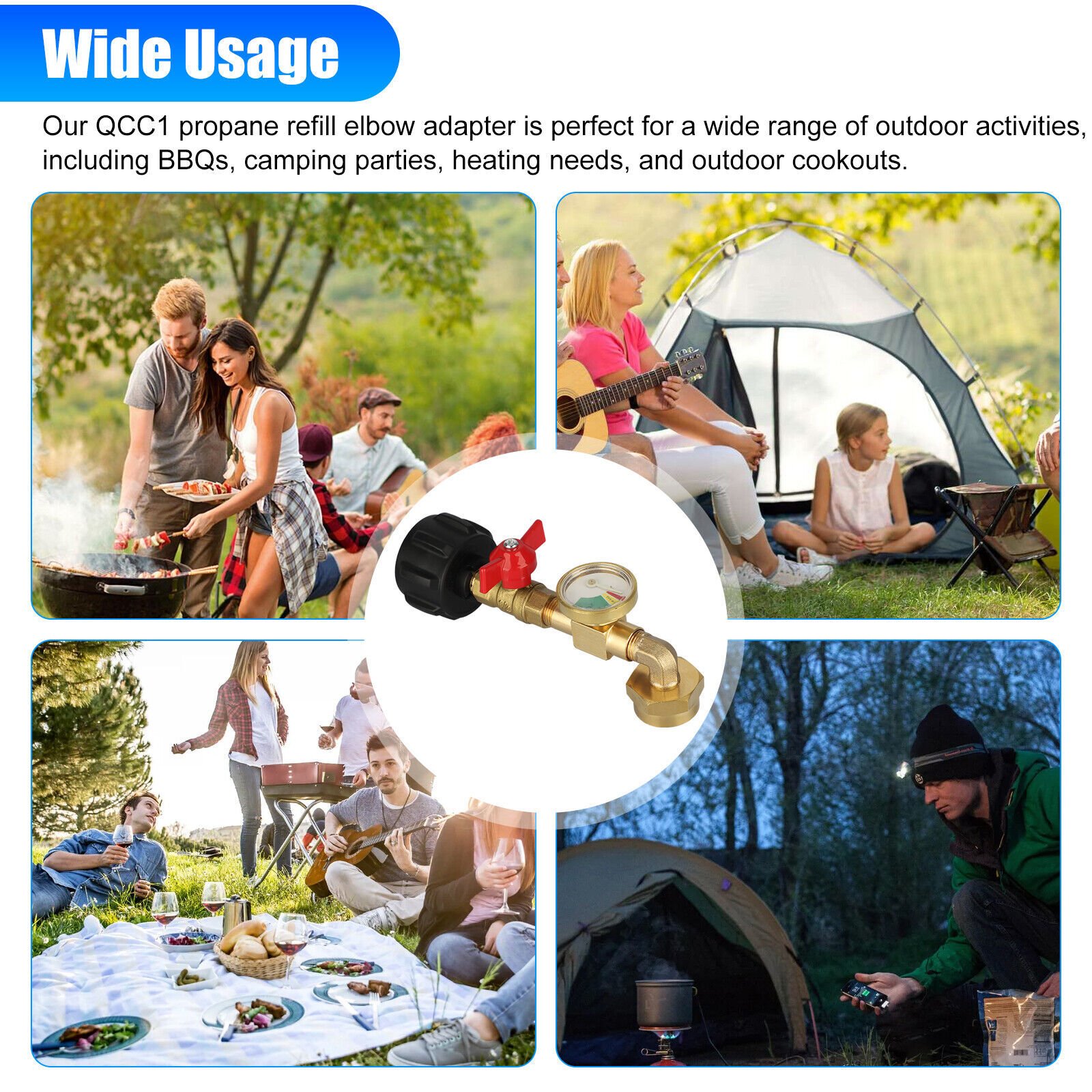 1Lb To 20Lb Tank Propane Refill Adapter With Gauge And ON-Off Control Valve US