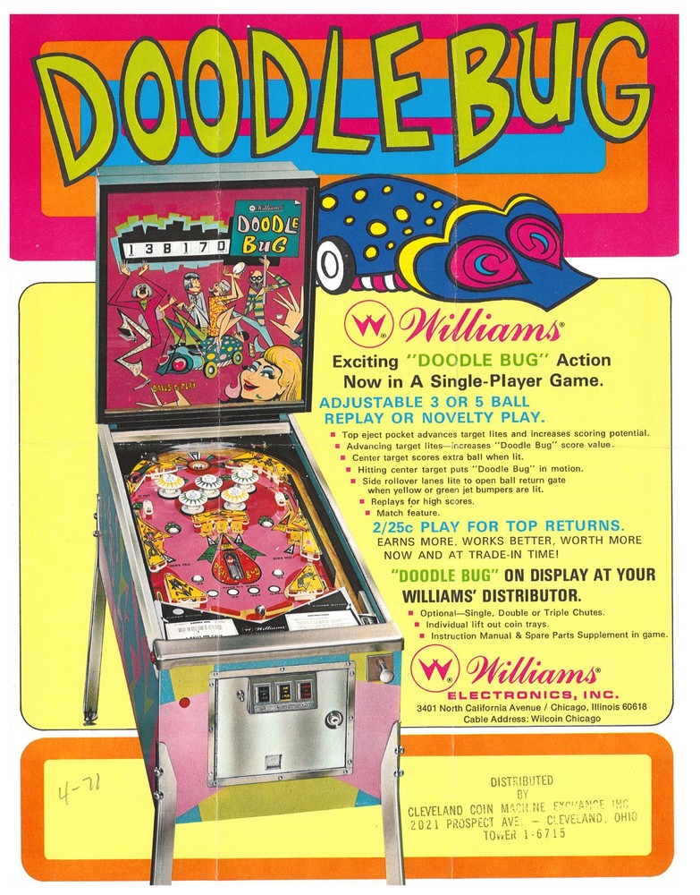 Doodle Bug Williams Pinball Flyer / Brochure/ Ad /