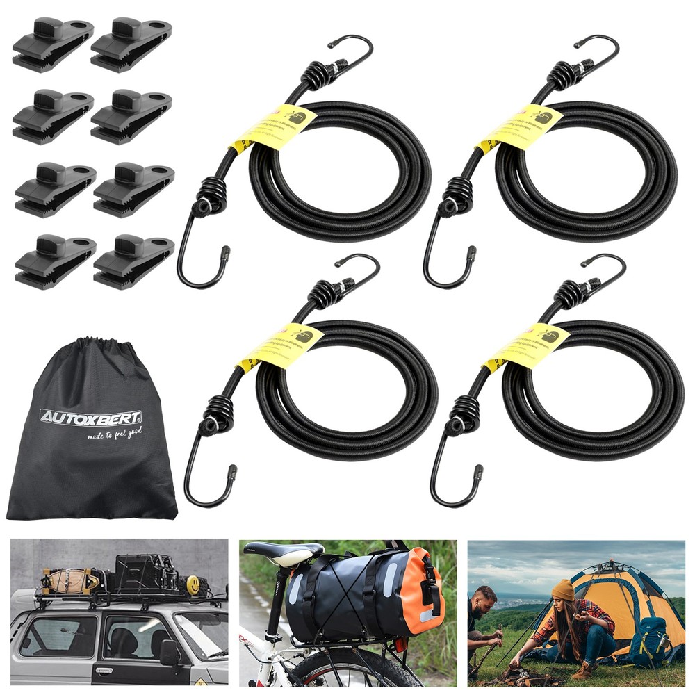4PCS Car Cover Gust Straps Wind Protector Bungee Cords Hook Clips Tie Down Kit