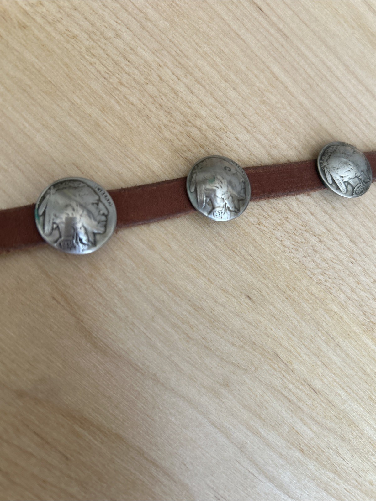 Vintage Buffalo Nickel And Leather Indian Concho Hatband