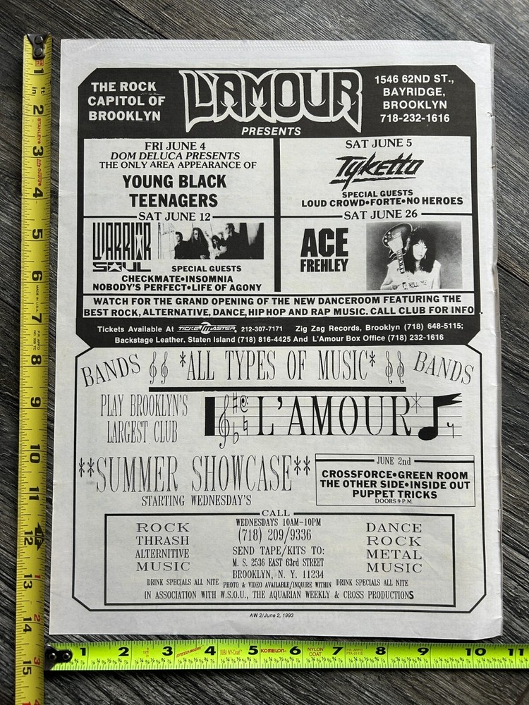 KISS Concert Ad Advert ACE FREHLEY Tour June 26 1993 L'Amour NY Vintage Kiss A