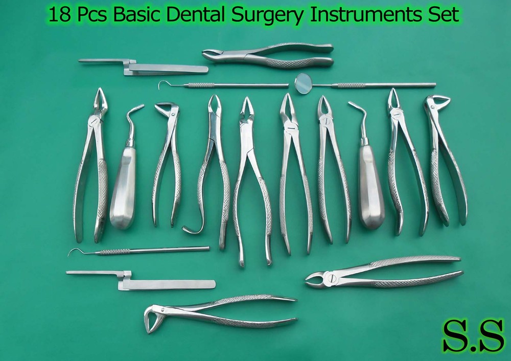 18 Pcs-Basic Dental Surgery Extracting Forceps Elevators Instruments SET DN-564