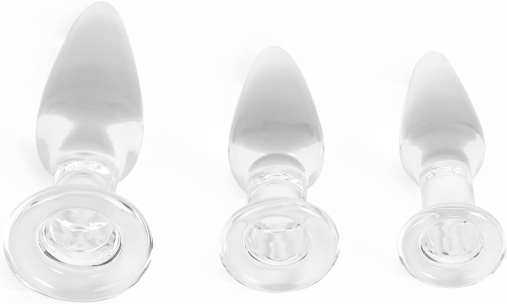 3 Pieces Glass Butt Plug Set Crystal Butt Plug Training Kit with Smooth Flat Bas