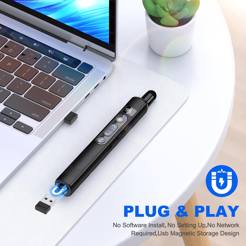 Wireless Presentation Clicker with Telescopic Pointer Stick,Rechargeable Pres...