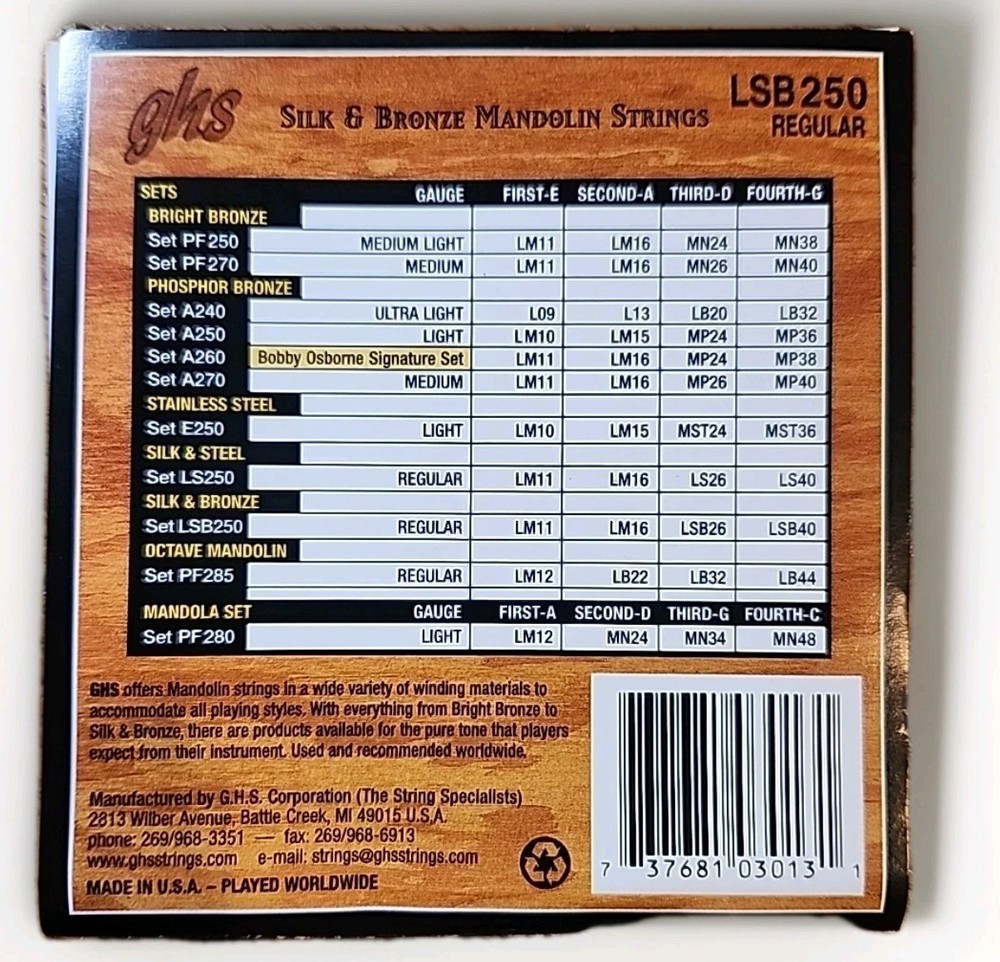 GHS LSB250 Silk and Bronze Mandolin Strings Regular 11-40