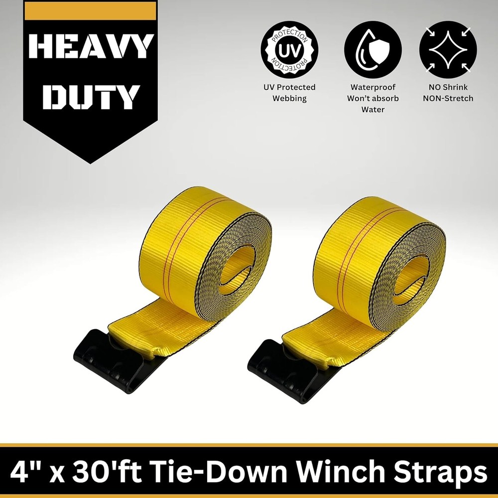 4" x 30' 2Pc Pack Winch Duty Tie Down w/Flat Hooks Flatbed Trailer