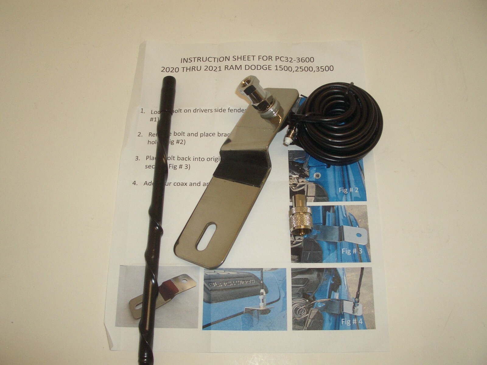 PROCOMM PC32-3604 3FT CB ANTENNA KIT HOOD MOUNT 2020-21 DODGE RAM 1500 2500 3500