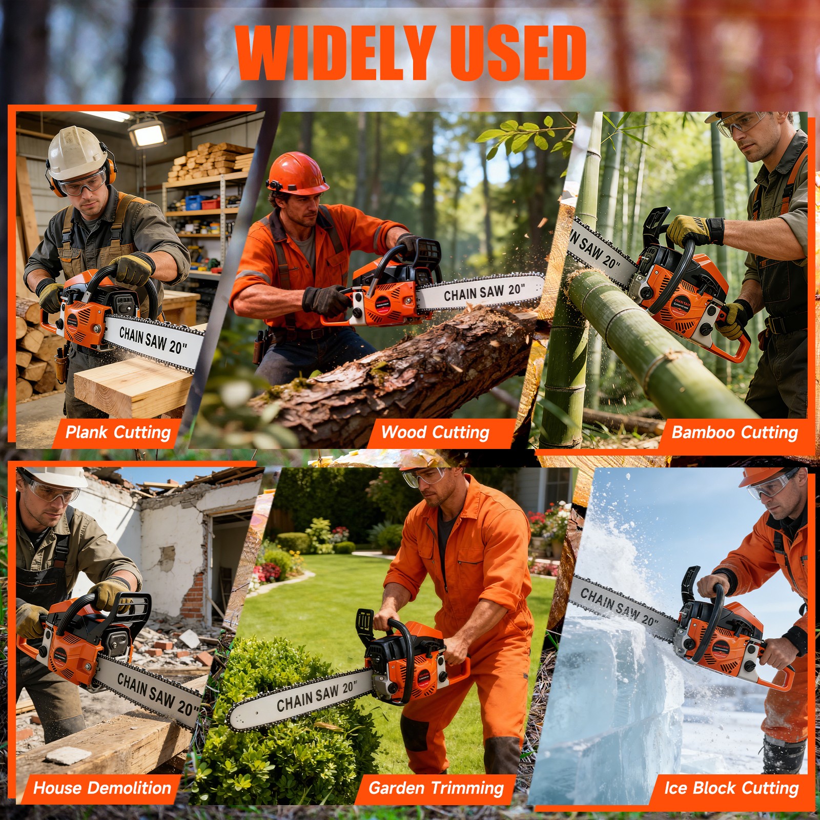 62cc Gas Powered Chainsaw with 20'' Guide Bar Saw Chain 2-Stroke Engine Cut Wood