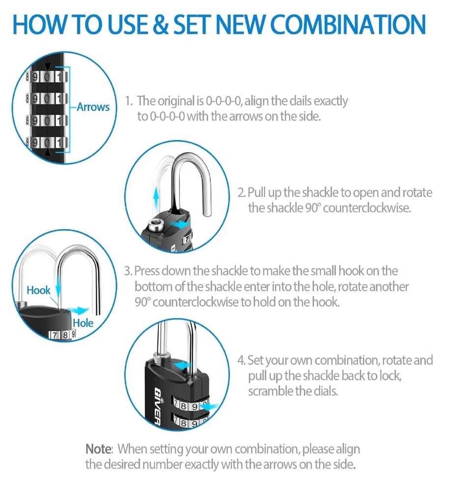 4 Pack Combination Lock, 4-Digit Padlock Keyless, Resettable Luggage Locks