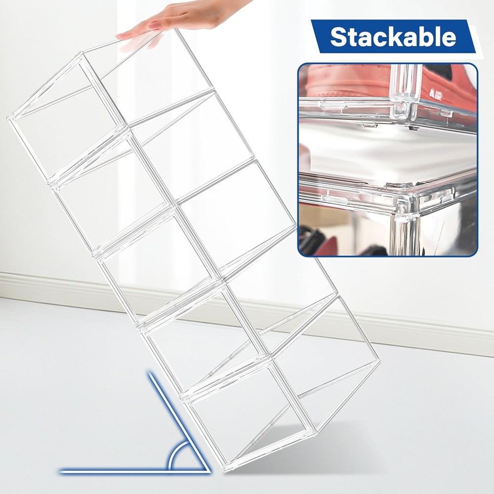 2 Pack Drop Front Shoe Boxes Acrylic Box Sneaker Case Size 12, Transparent Displ