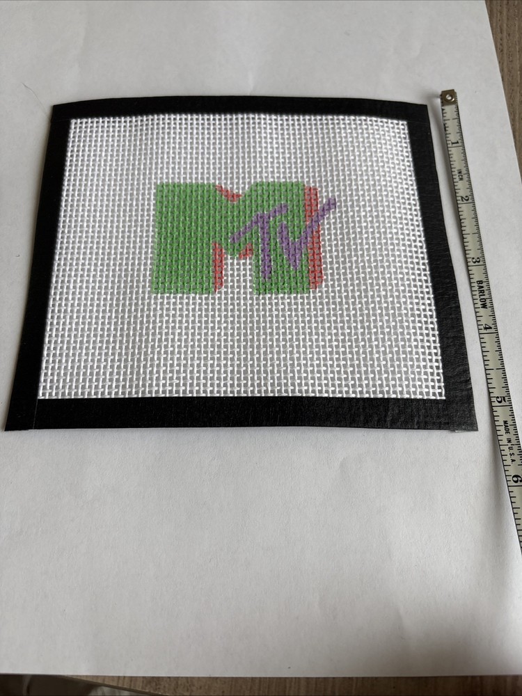 Handmade needlepoint canvas 6”90’s Theme beginner friendly 13 Mesh