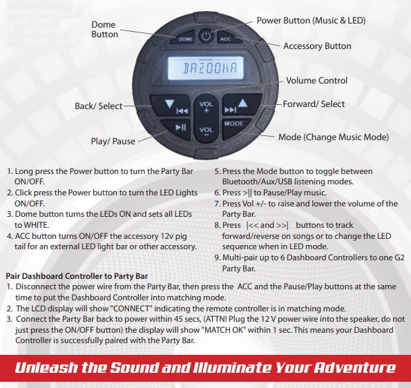 Wireless Dashboard Controller BPB-DBC-G2 for Bazooka G2 Party Bar