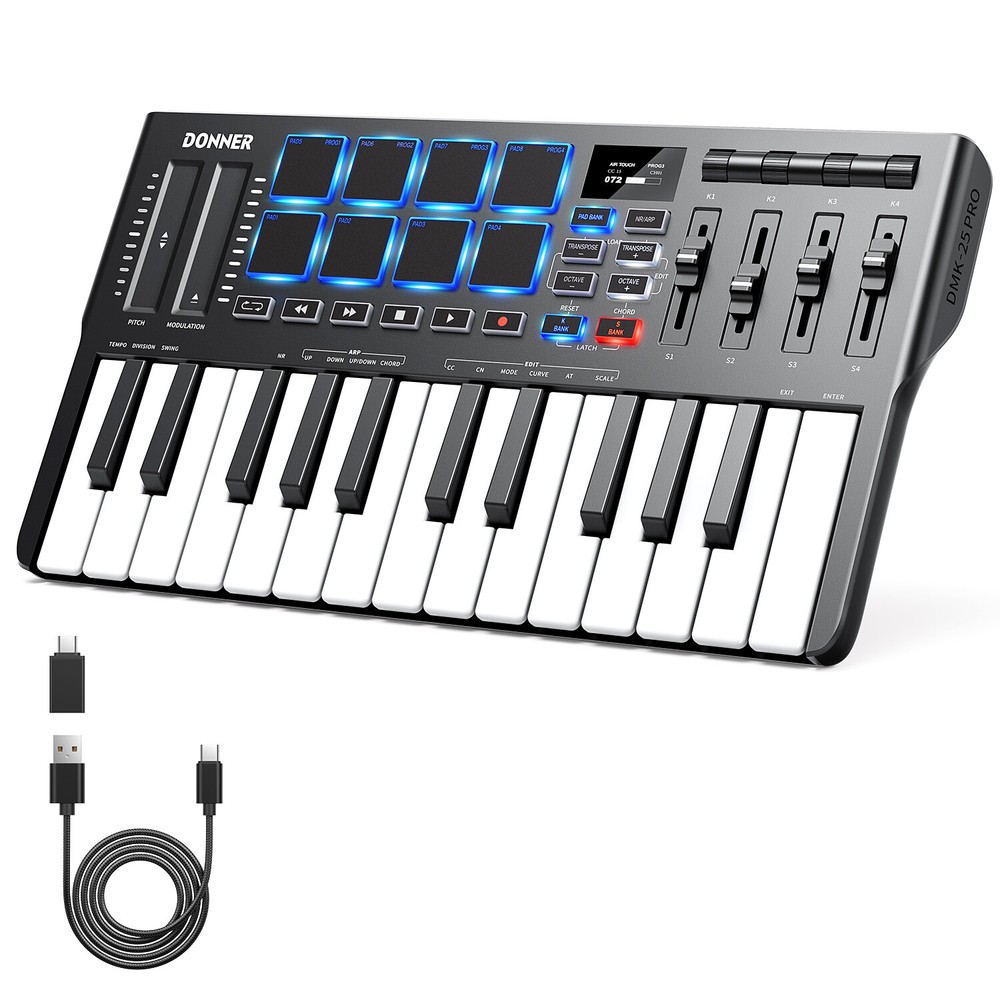 🎹 Donner DMK25 Pro MIDI Keyboard DJ Controller OLED 25 Key 8 Drum Pad Touch Bar